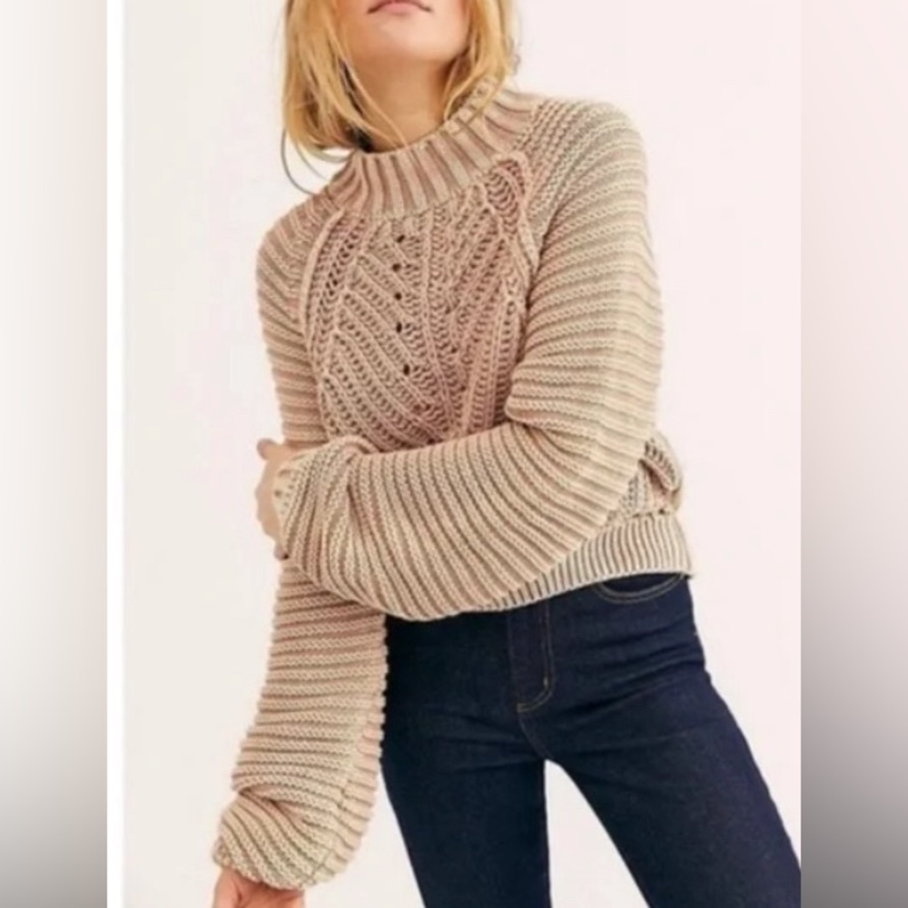 FREE PEOPLE Sweetheart Sweater Mock Neck Chunky Knit Raglan Balloon Sleeve